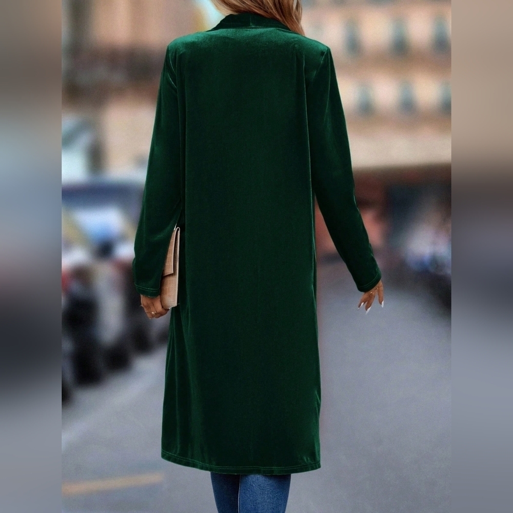 Collar Open Front Velvet Coat - Picture 2 of 5